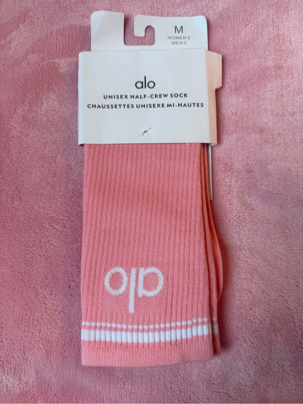 ALO Yoga Pink Unisex Half-Crew Athletic Socks with White Stripe